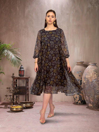 Black Long Sleeves Dress - Elegant Fusion Style | indian party dress for women | indian wear usa  | Indo Western Outfits | indian dresses for women party wear | Indian Ethnic Wear | Indian Attire For Women