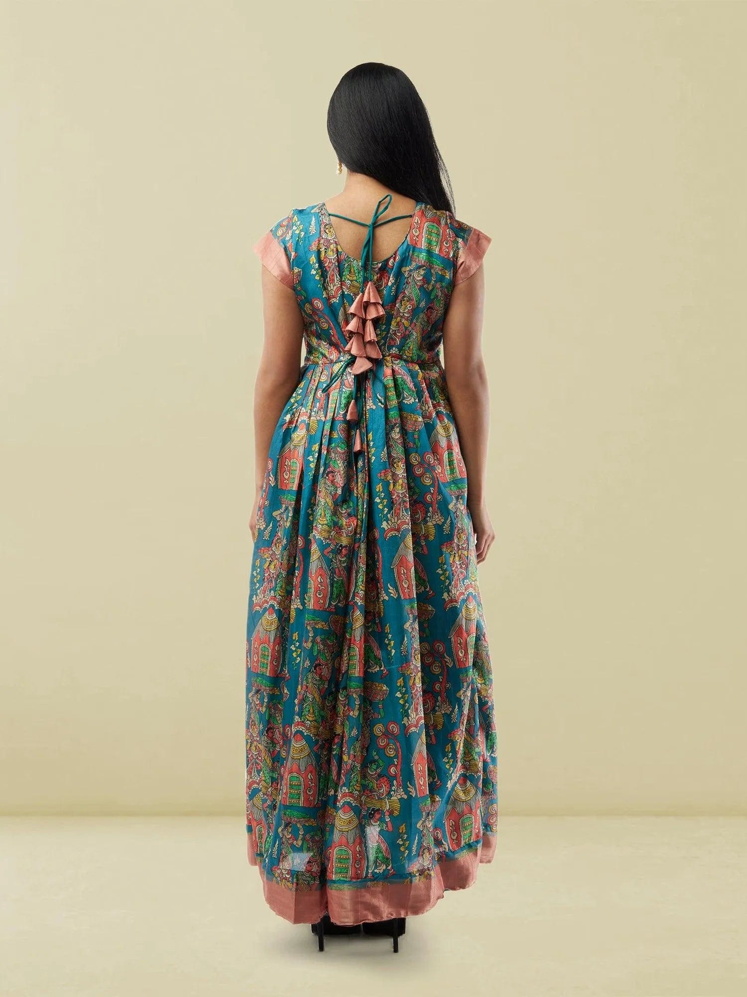 Blue Kalankari Print Ankle Length Dress | Indo Western Dress | Modern Indian Wear | indian outfits usa | Indo Western Outfits | indian clothing online usa