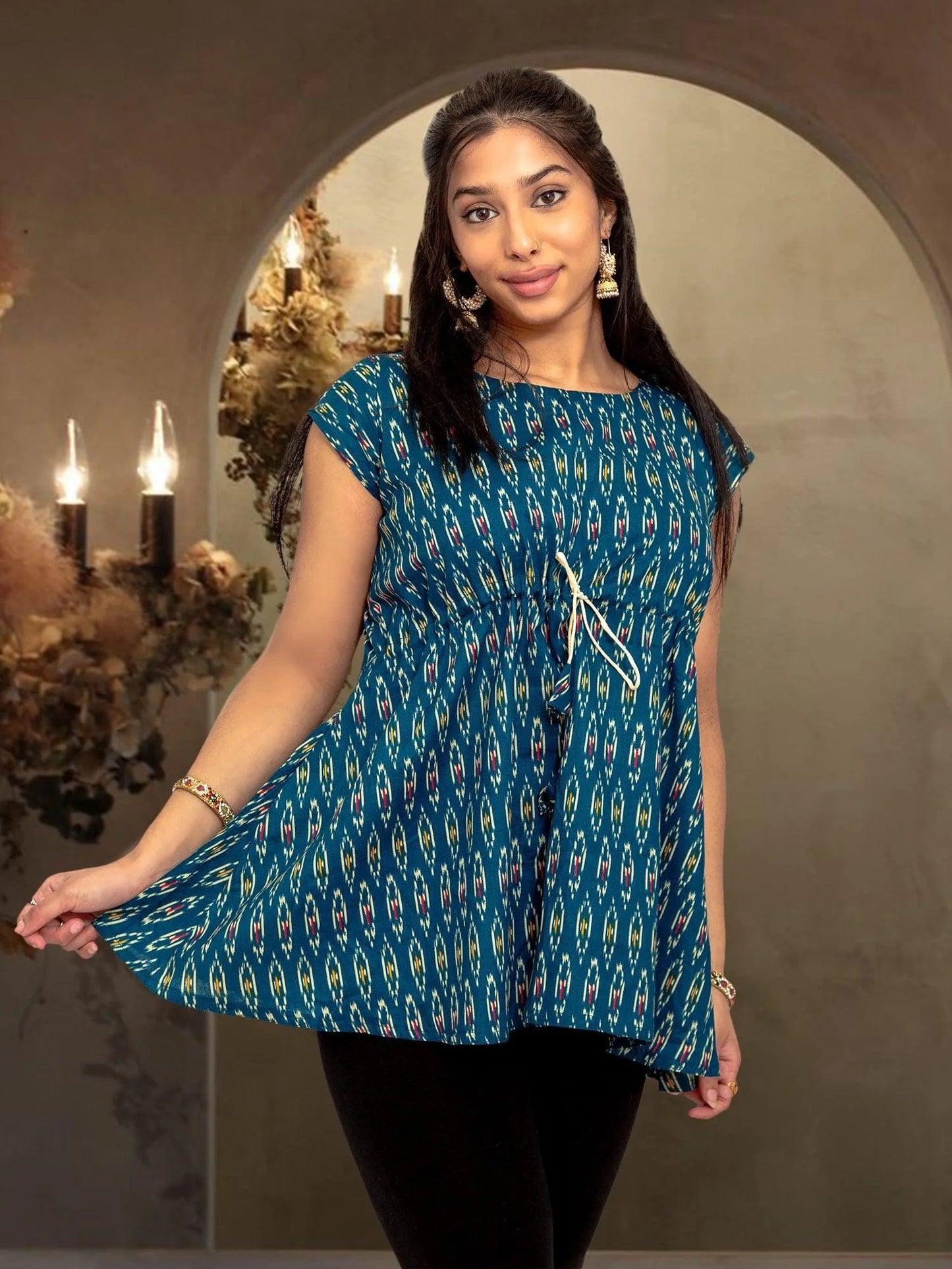 Casual Elegance Blue Printed Short Top | Short Kurtis | Indian Attire For Women | Women's Tops | Indian Short Tops | Indian Wear for Women | Women's Tops | Casual Indian Dress