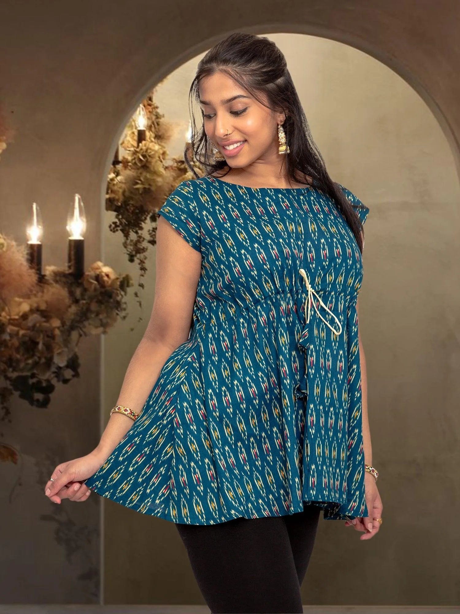 Casual Elegance Blue Printed Short Top | Short Kurtis | Indian Attire For Women | Women's Tops | Indian Short Tops | Indian Wear for Women | Women's Tops | Casual Indian Dress