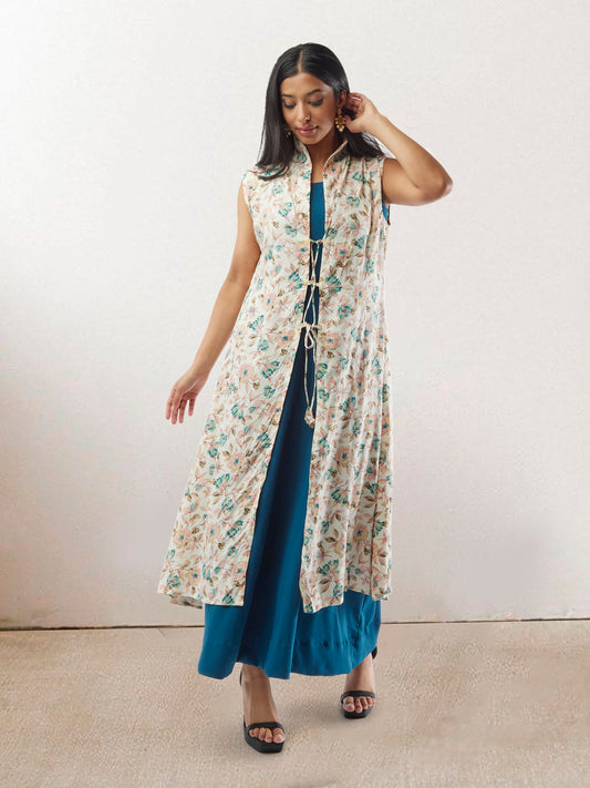 Blue and White Two Piece Rayon Layered Dress  | Indo Western Dress | Modern Indian Wear | indian outfits usa | Indo Western Outfits | indian clothing online usa