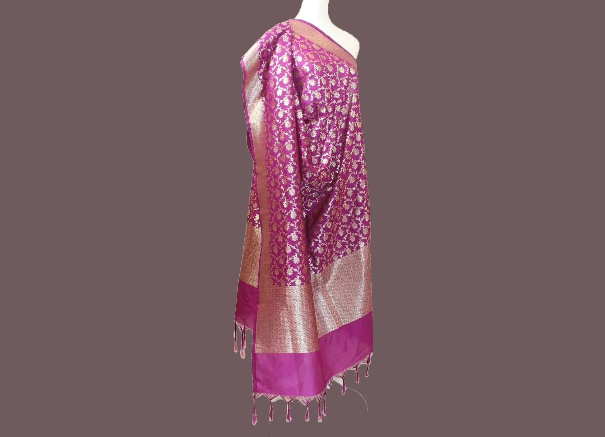 Pink Silk Dupatta with Gold Embroidery - Festive Elegance | Muvvas Boutique