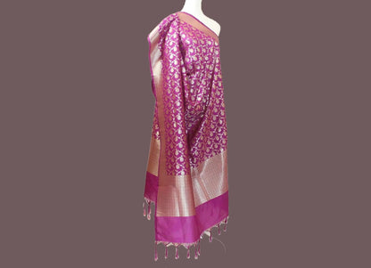 Pink Silk Dupatta with Gold Embroidery - Festive Elegance | Muvvas Boutique