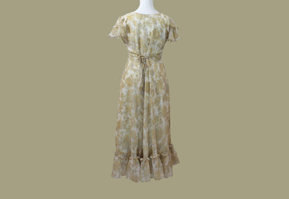 Indian-Western Kurta Beige Ivory Dress | Printed Chiffon | Muvvas Boutique