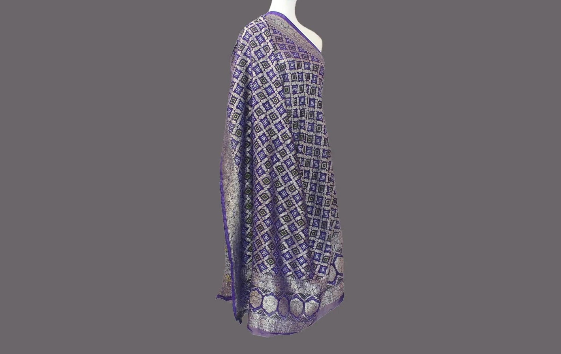 Purple and Silver Silk Dupatta - Regal Silk Dupatta