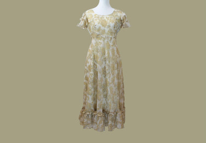 Indian-Western Kurta Beige Ivory Dress | Printed Chiffon | Muvvas Boutique