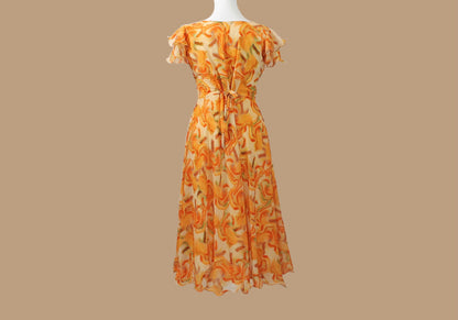 Orange and Cream Color Printed Dress