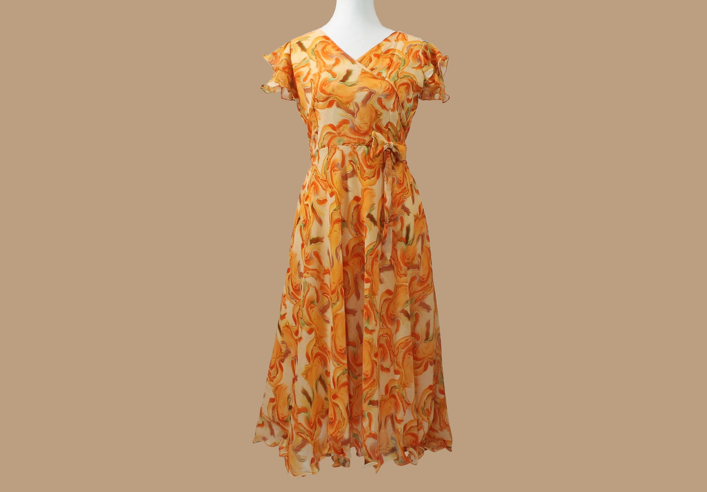 Orange and Cream Color Printed Dress