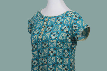 Tranquil Threads - Blue and Cream Printed Kurta