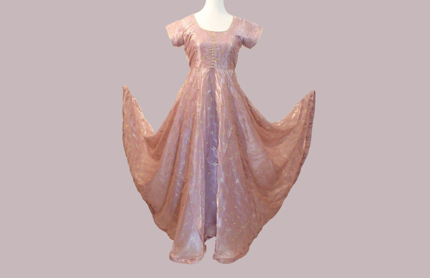 Enchanting Anarkali - Lavender Color Organza Dress with Gold Work