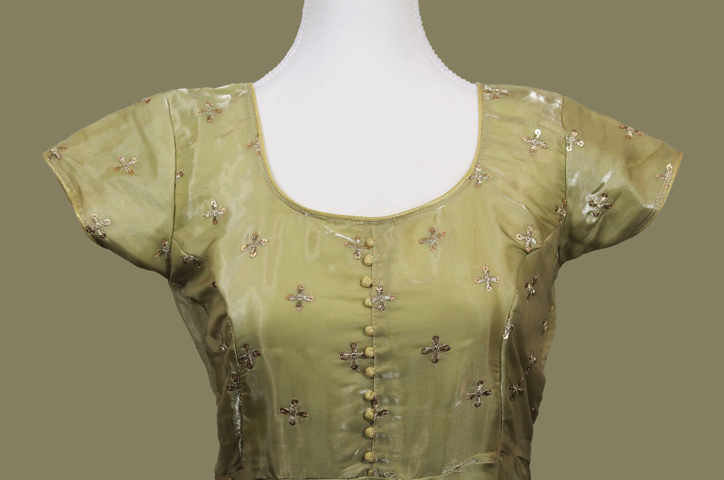 Enchanting Anarkali - Pastel Green Color Organza Dress with Gold Work