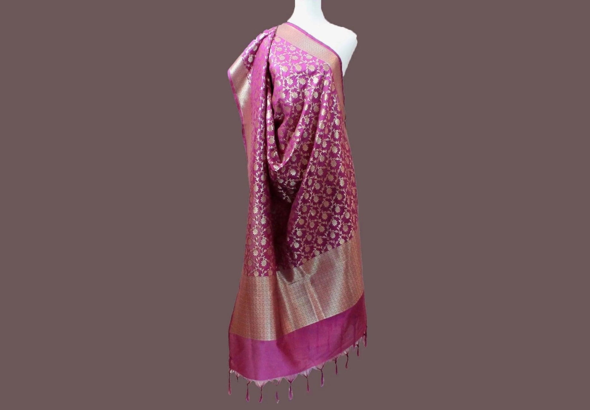 Pink Silk Dupatta with Gold Embroidery - Festive Elegance | Muvvas Boutique