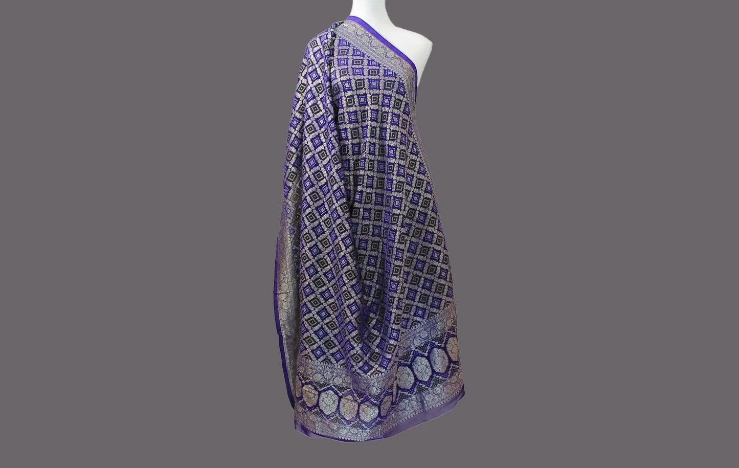 Purple and Silver Silk Dupatta - Regal Silk Dupatta