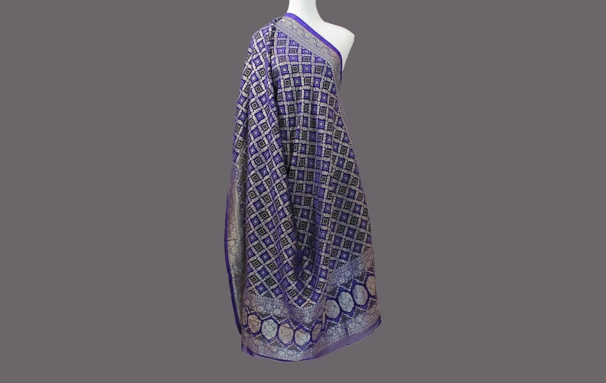 Purple and Silver Silk Dupatta - Regal Silk Dupatta