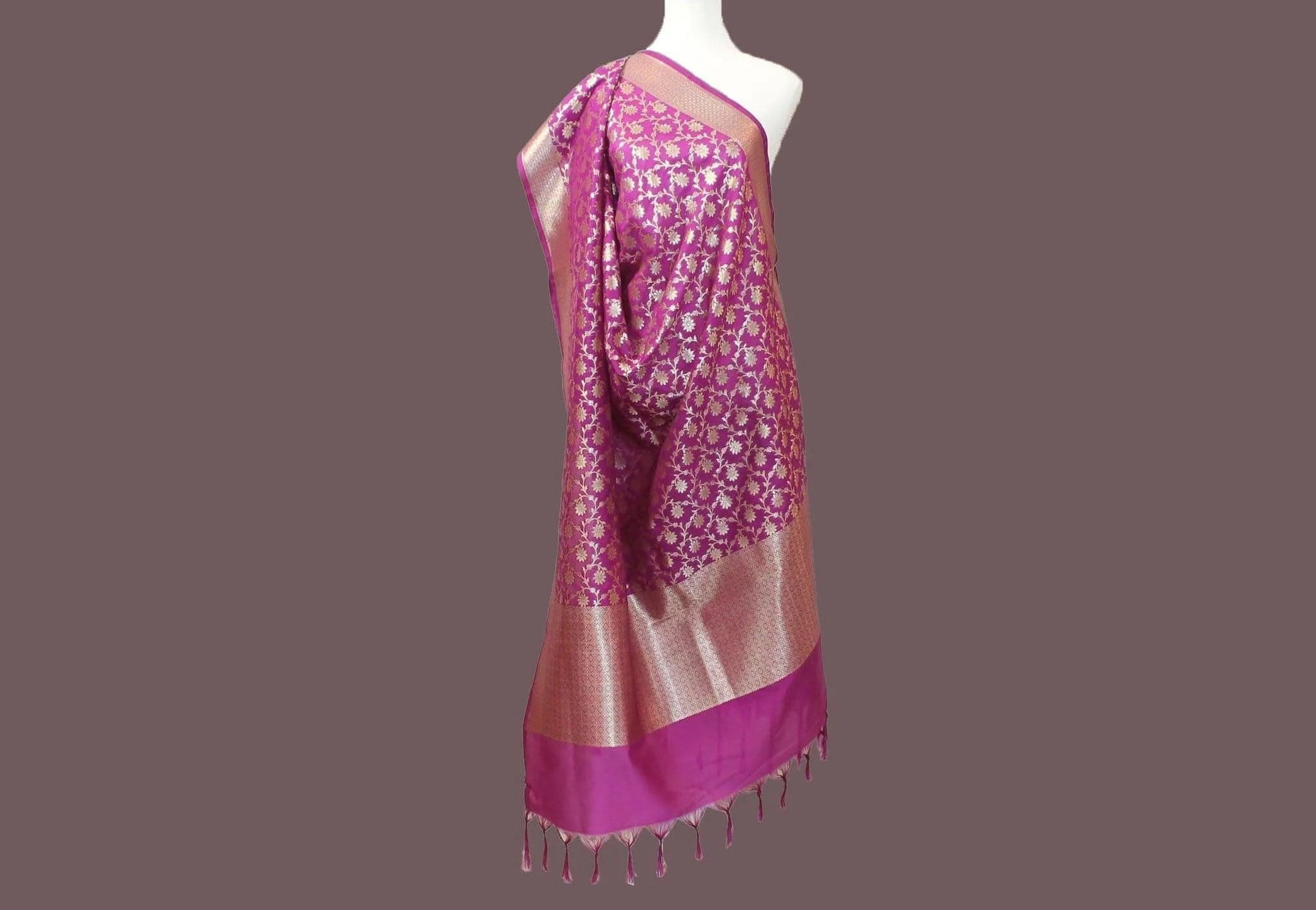 Pink Silk Dupatta with Gold Embroidery - Festive Elegance | Muvvas Boutique