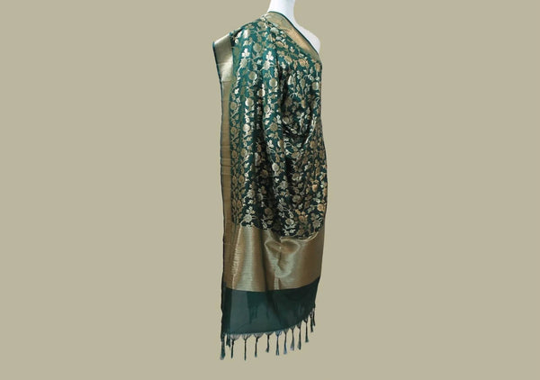 Green Silk Dupatta With Gold Work |  indian outfits usa | latest trends in indian wear
