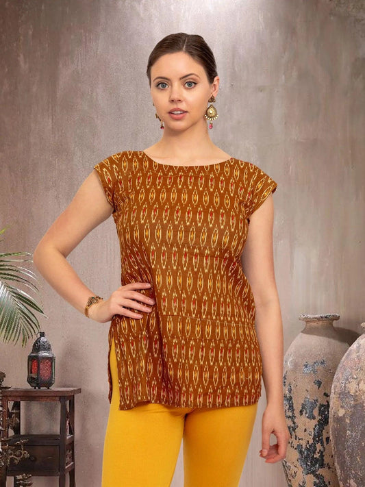 Casual Brown Printed Women's Short Top | Short Kurtis For women | Indian Attire For Women | Women's Tops | Indian Short Tops | Indian Wear for Women | Casual Indian Dress