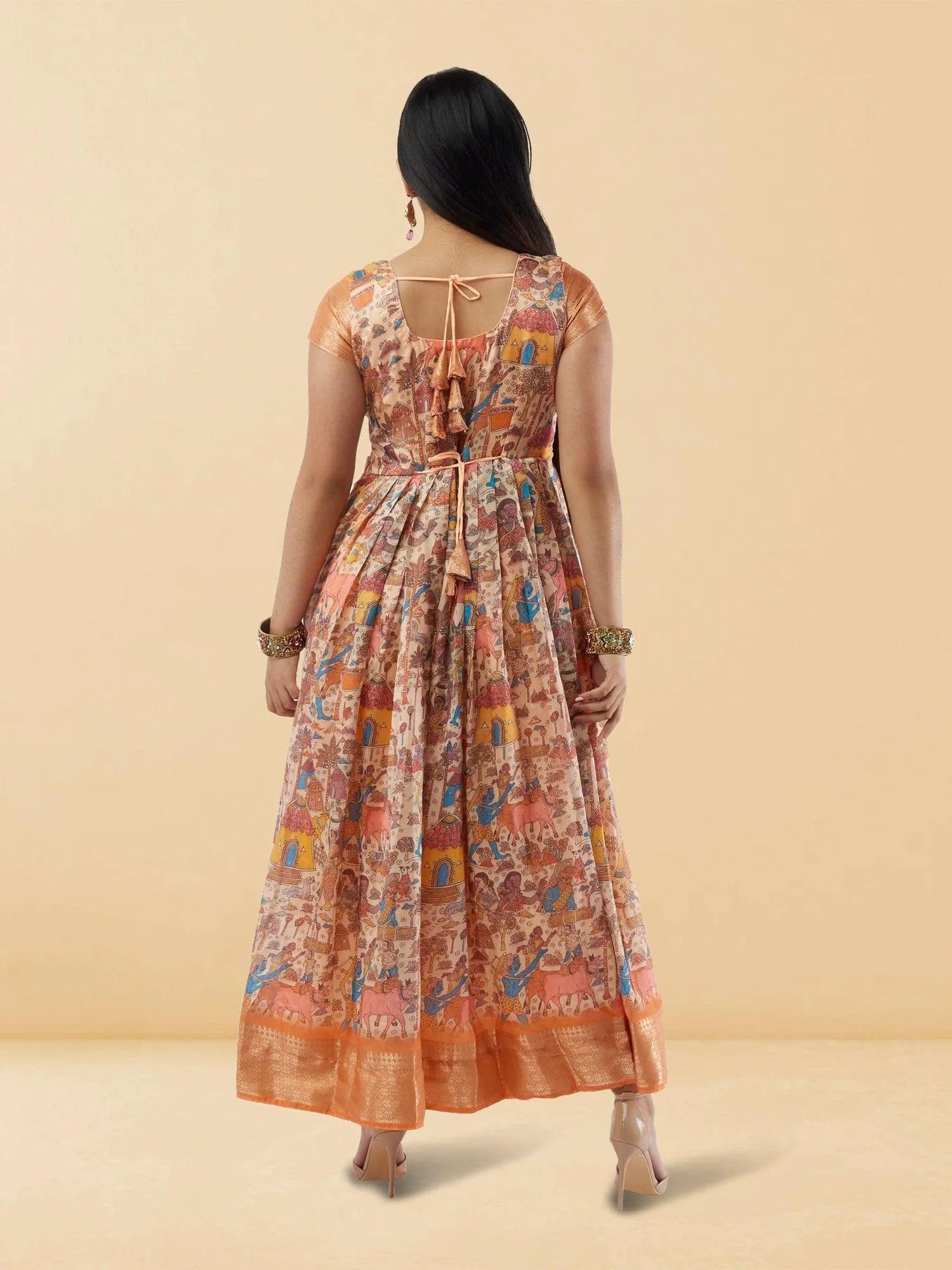 Cream Kalankari Print Ankle Length Dress | Indo Western Dress| Indian Attire For Women | casual indian wear | indian wear usa  | indian clothing online usa