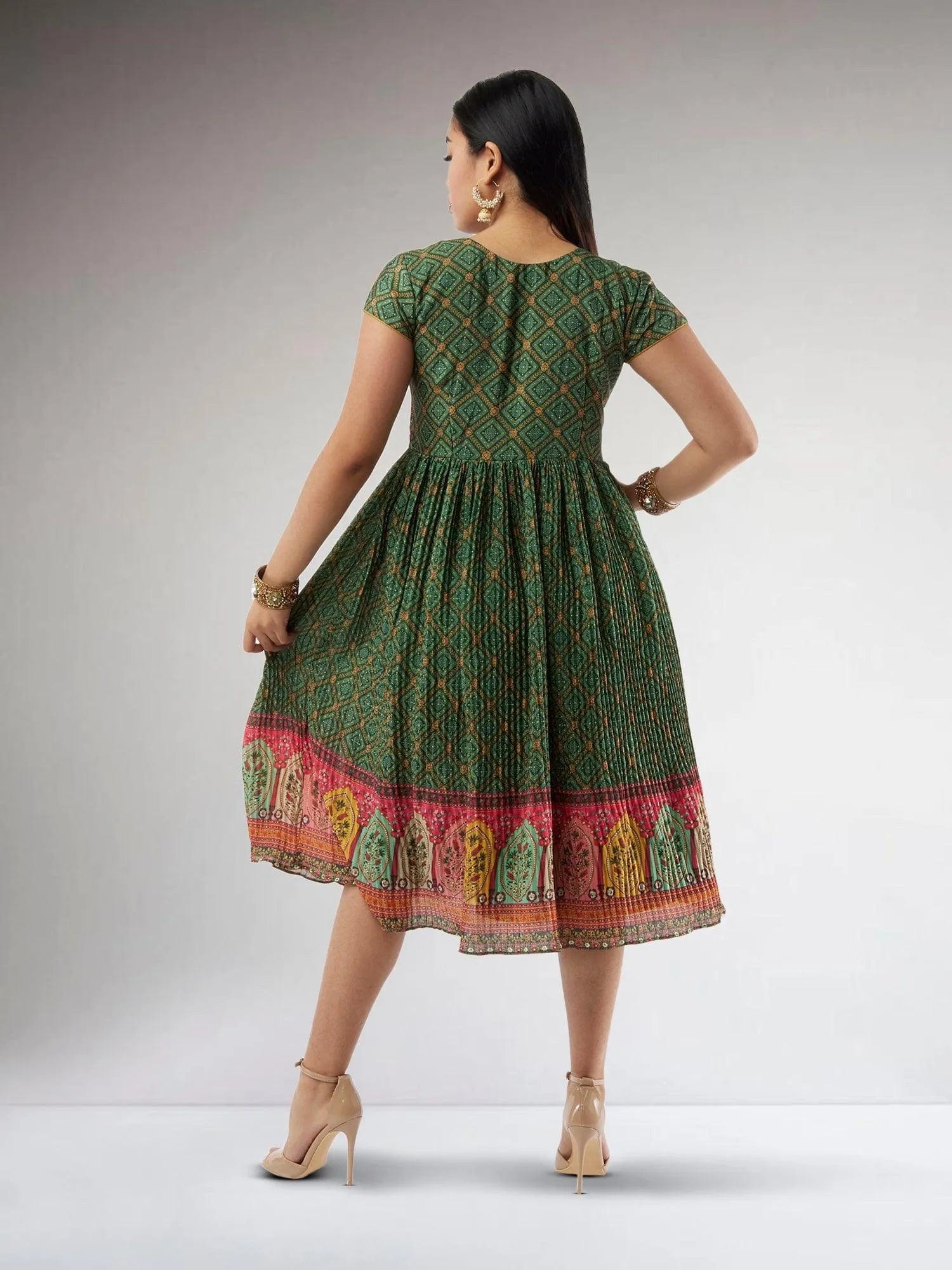 Dark Green Knee-Length Indo Western Dress | Muvvas Boutique Dark Green Knee-Length Indo Western Dress | Muvvas Boutique