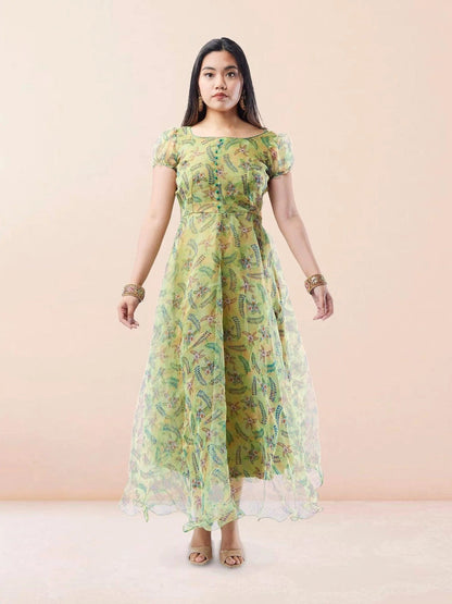 Sea Green Organza Printed Anarkali Suit | Indian Attire For Women  | Indian Ethnic Wear | Anarkali Suit | Anarkali Dress | Indian Anarkalis