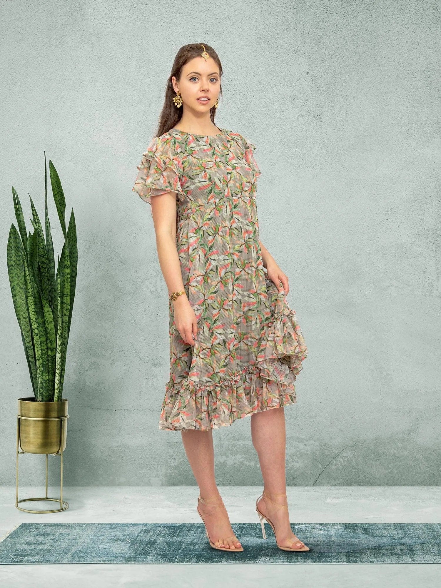 Green Printed Dress | Harmony Hues Collection | Muvvas Boutique X-Large / Green / Chiffon Green Printed Dress | Harmony Hues Collection | Muvvas Boutique X-Large / Green / Chiffon