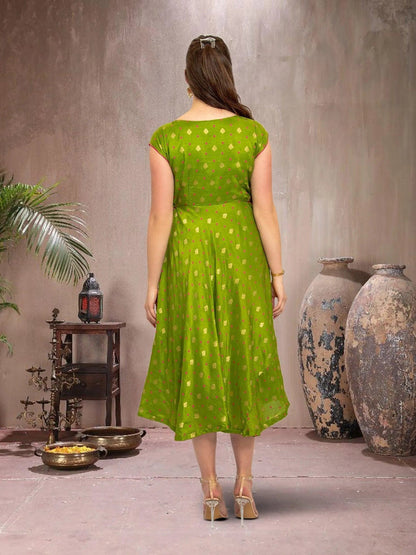 Green Pink Silk Elegant Dress | Indian Contemporary Clothing Muvvas Boutique Green Pink Silk Elegant Dress | Indian Contemporary Clothing Muvvas Boutique