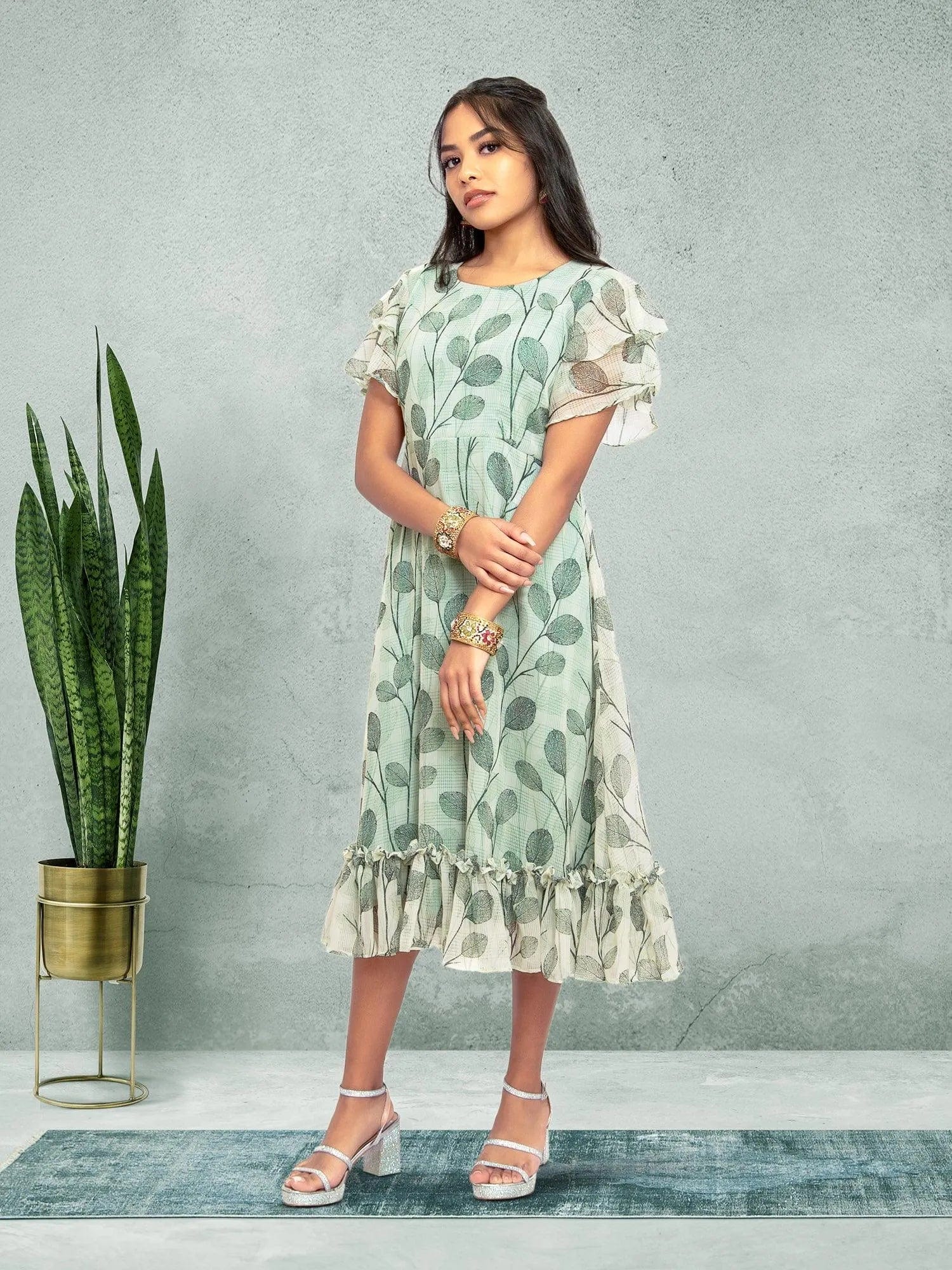 Green & White Color Printed Dress | casual indian wear | indian wear usa | indian dress in usa online | Indian Ethnic Wear | Indian Dresses From India  | Indian Contemporary Clothing