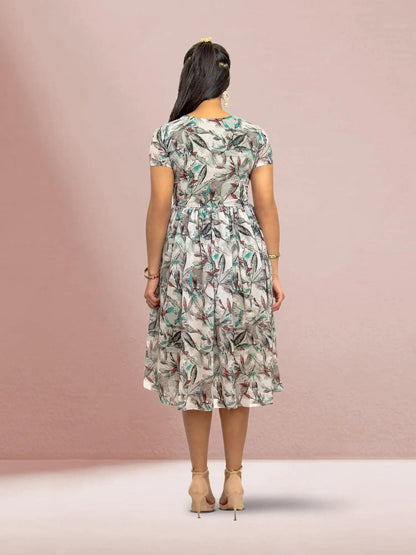 Grey Color Printed Dress With Bow | Indian Ethnic Wear | Indian Attire For Women | Indian Dresses From India  | casual indian wear | indian wear usa  | indian clothing online usa