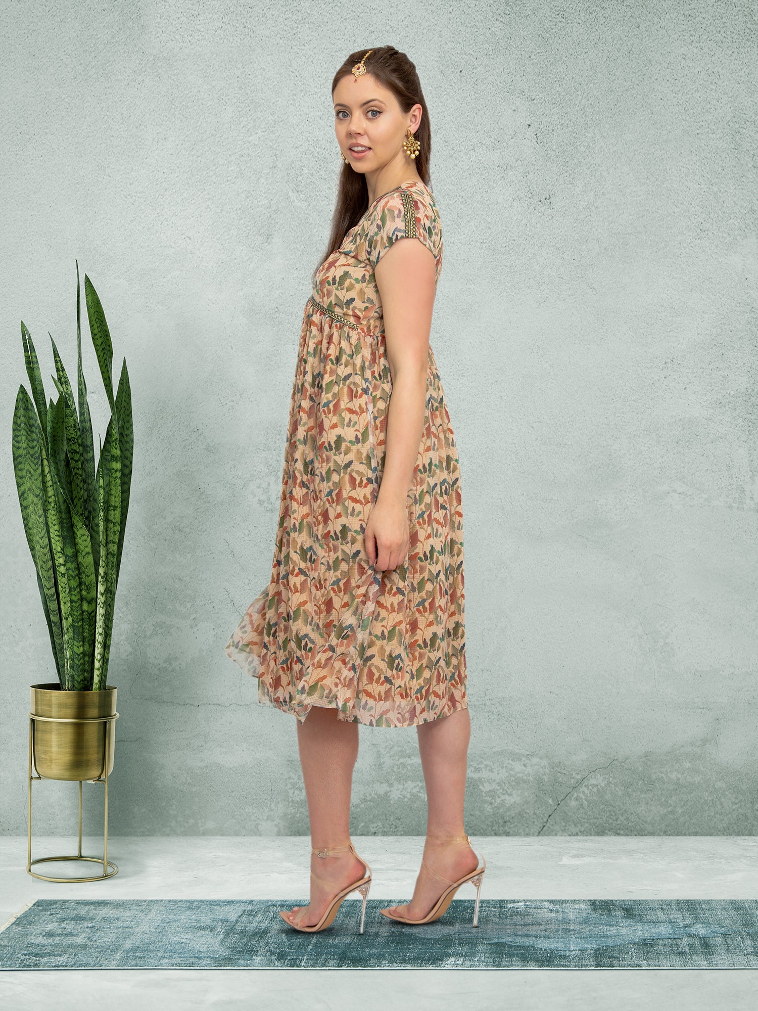 Harmony Hues - Cream Color Knee Length Dress
