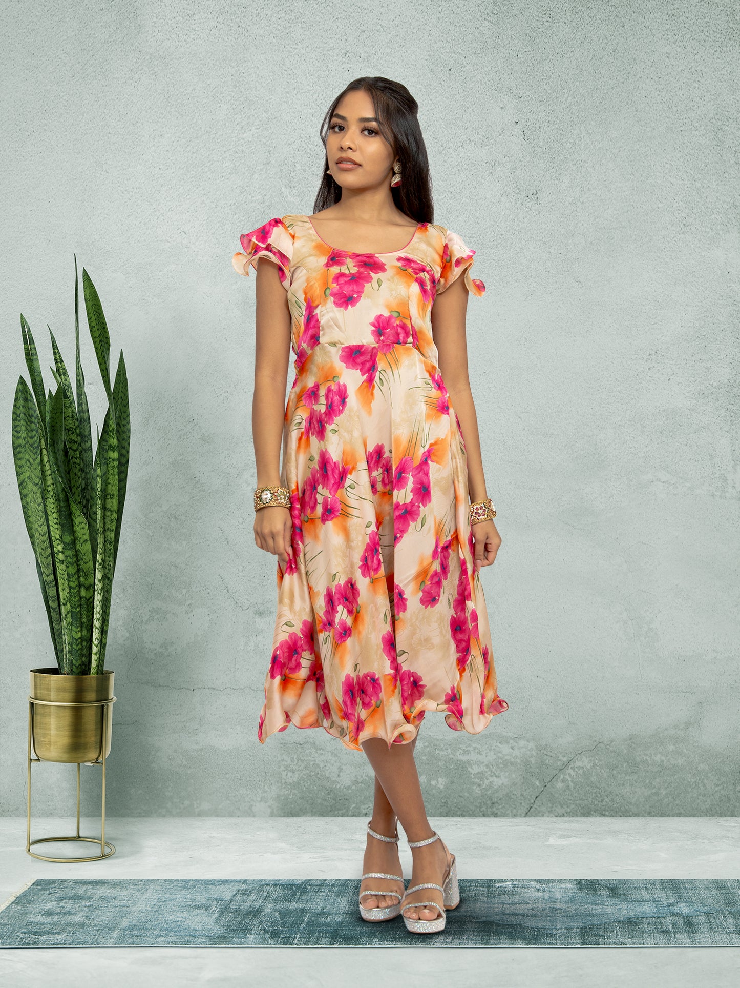 Harmony Hues - Cream Color Printed Dress