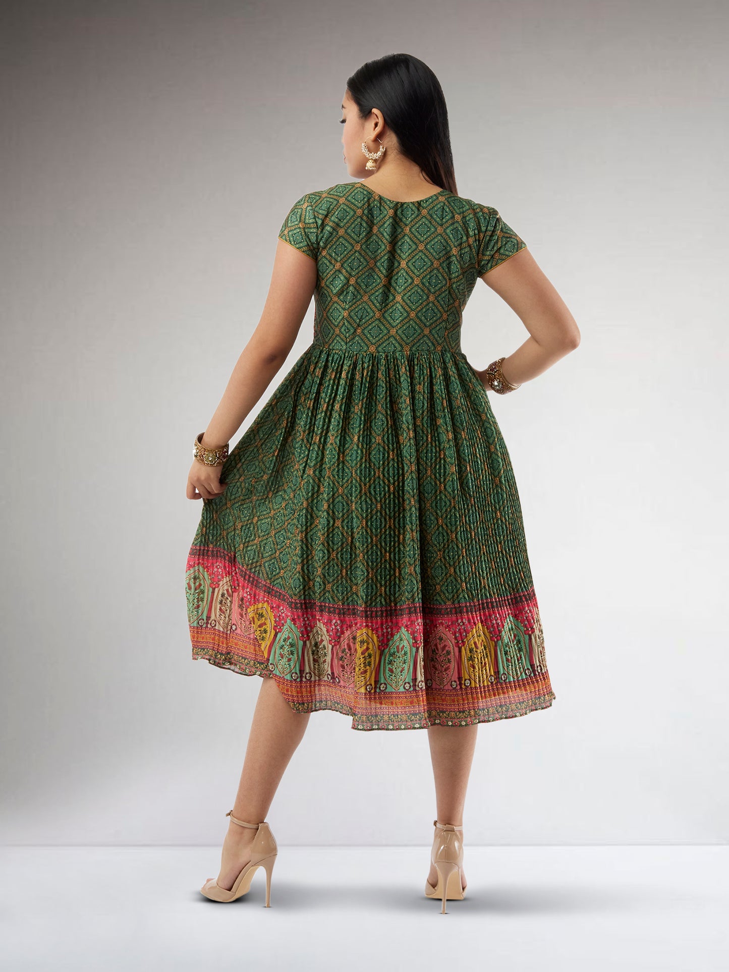 Harmony Hues - Dark Green Crushed Knee Length Dress
