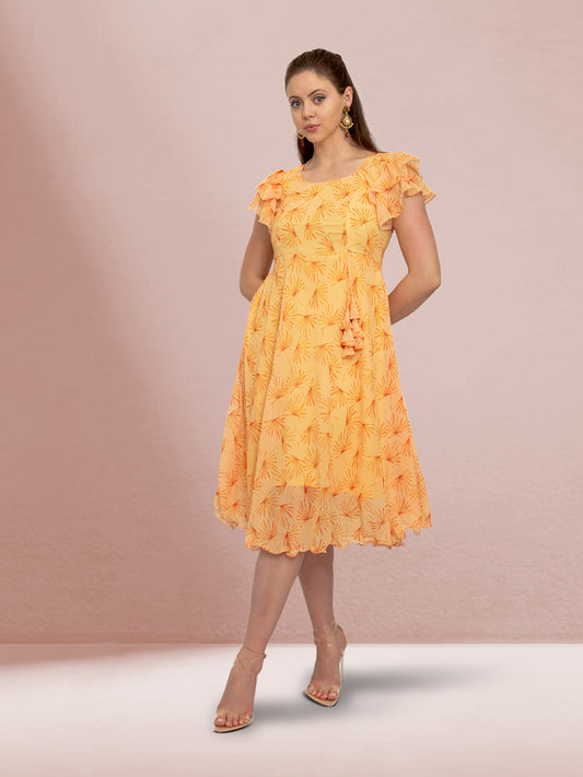 Yellow Color Printed Dress | Harmony Hues | Muvvas Boutique