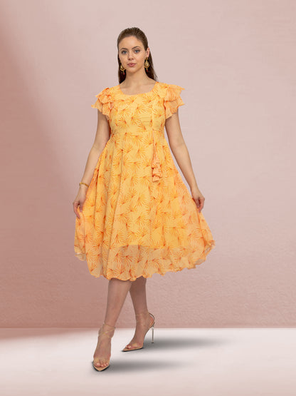 Harmony Hues - Yellow Color Printed Dress