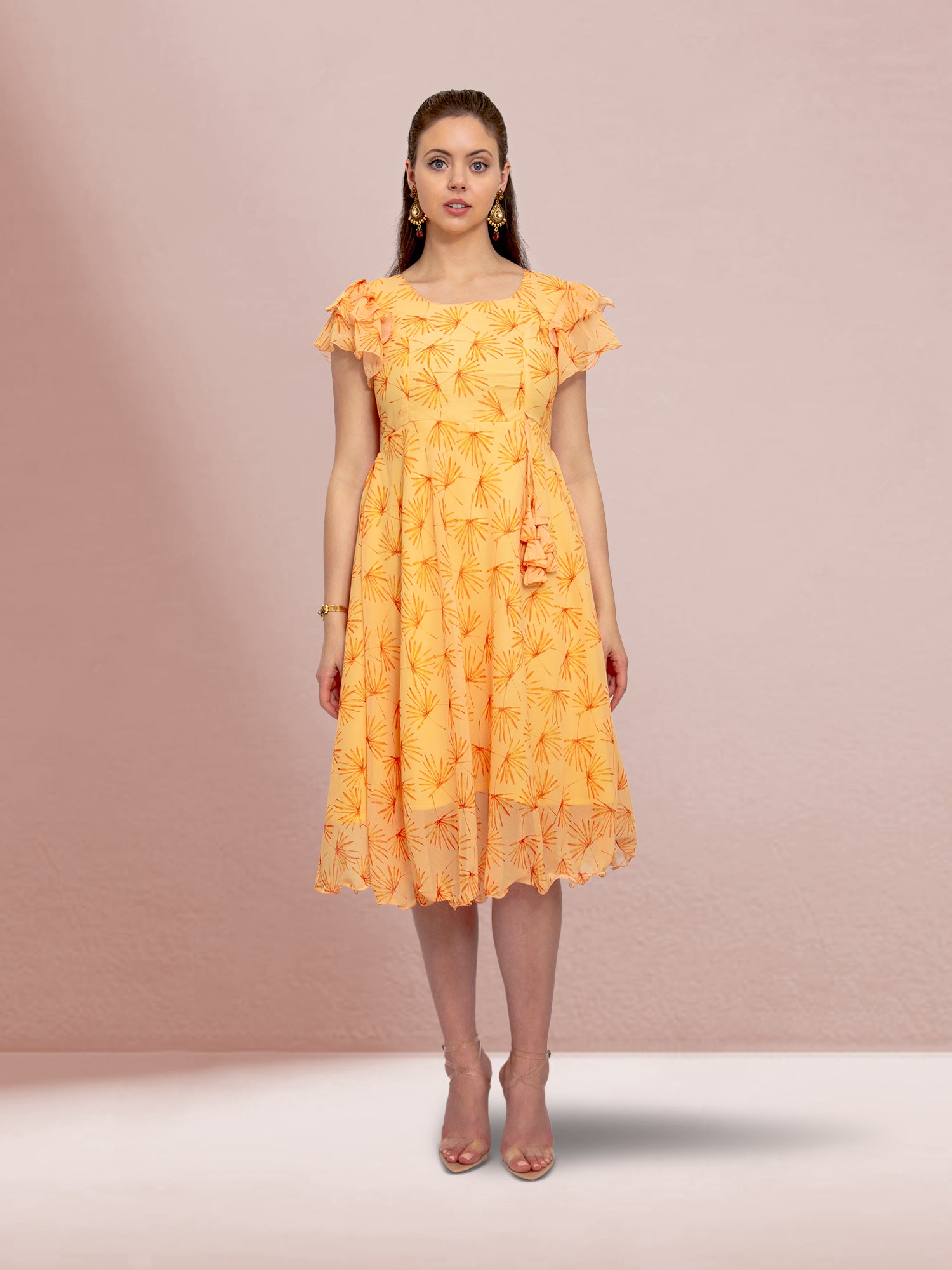 Harmony Hues - Yellow Color Printed Dress