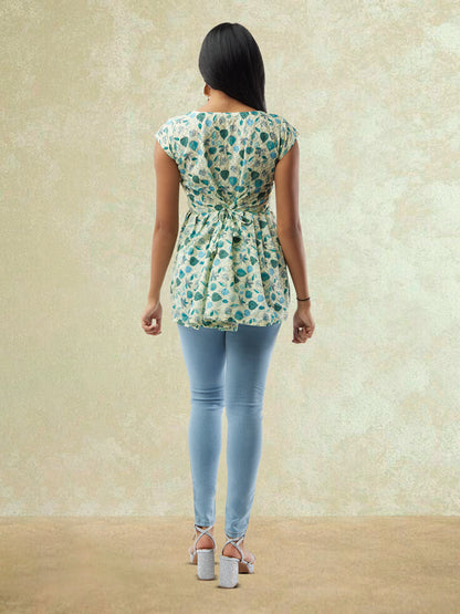 Light Green Printed Short Top with Collar | Modern Indian Wear | Indian Attire For Women | Indian Wear for Women | Women's Tops | Indian Short Tops | Indian Wear for Women | Casual Indian Dress