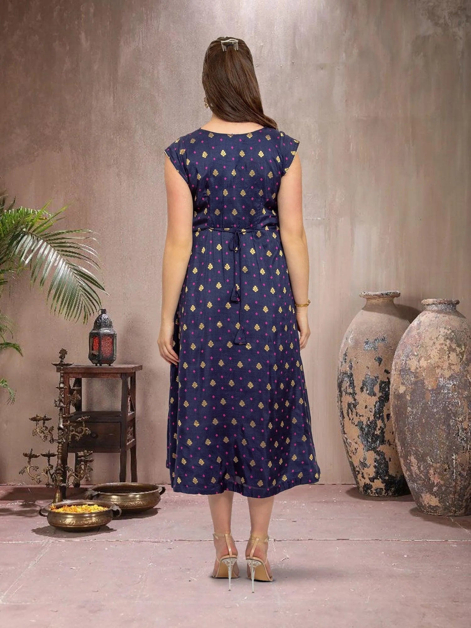 Midnight Blue Silk Knee Length Dress  | indian party dress for women | indian wear usa | Modern Indian Wear | Indian Attire For Women | indian dress in usa online | Indian Dresses From India 