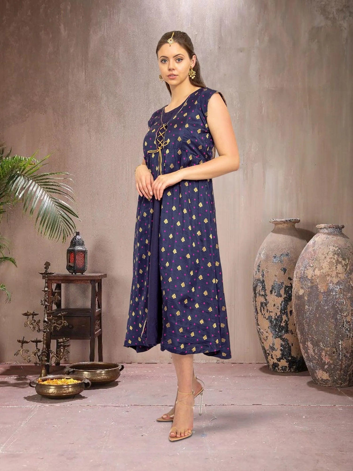 Midnight Blue Silk Knee Length Dress  | indian party dress for women | indian wear usa | Modern Indian Wear | Indian Attire For Women | indian dress in usa online | Indian Dresses From India 