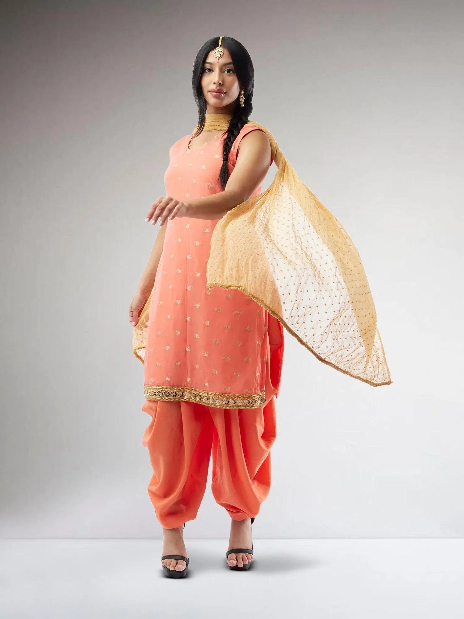 Orange Banarasi Georgette Patiala Salwar Suit | Salwar Kameez | Indian Ethnic Wear | Salwar Kameez Online | kameez-salwar-suit