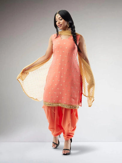 Orange Banarasi Georgette Patiala Salwar Suit | Salwar Kameez | Indian Ethnic Wear | Salwar Kameez Online | kameez-salwar-suit