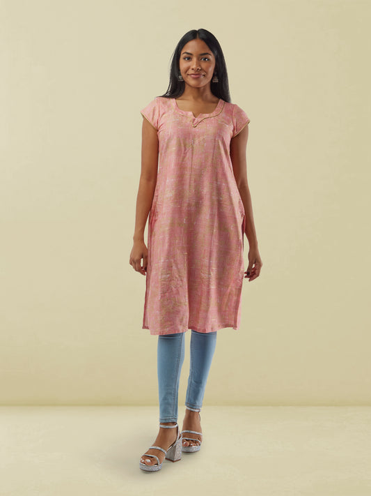 Pink with Gold Rayon Kurta  | Indian Kurtis for Women | Indo Western Dress | Modern Indian Wear | formal indian dress | Indo Western Outfits | indian wear usa 