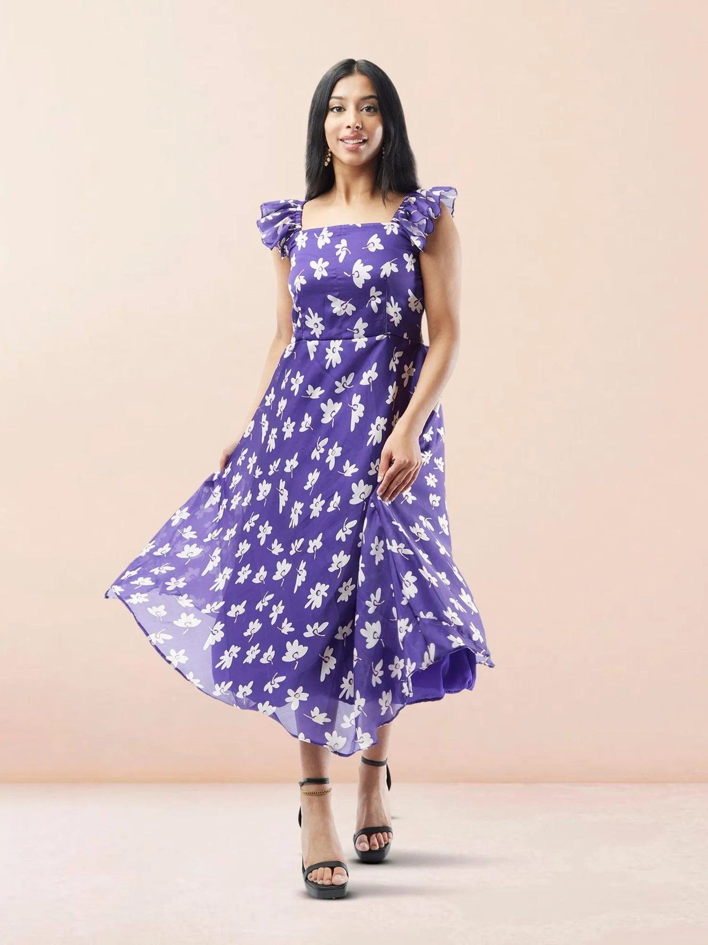 Purple Floral Printed Chiffon Ankle Length Indo Western Dress | Modern Indian Wear | Indian Attire For Women | casual indian wear | indian wear usa  | indian clothing online usa