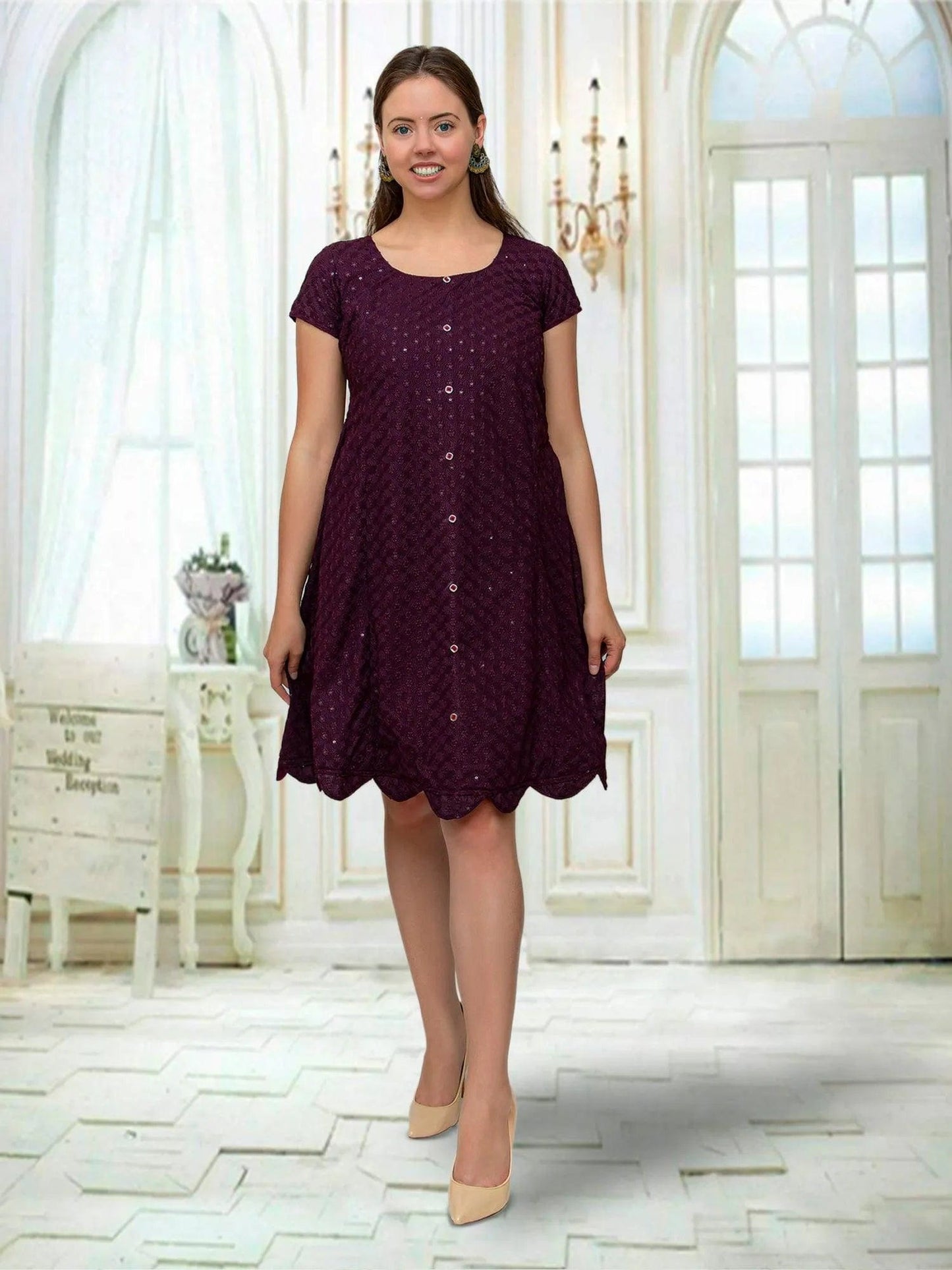 Purple Color Dress with Mirror Work | Indian-Western | Muvvas Boutique