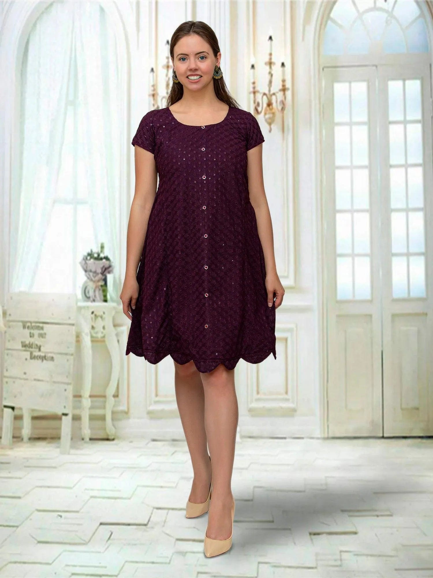 Purple Color Dress with Mirror Work | Indian-Western | Muvvas Boutique