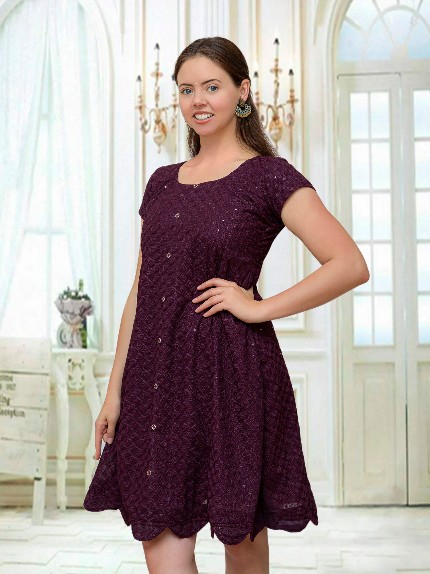 Purple Color Dress with Mirror Work