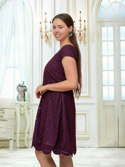 Purple Color Dress with Mirror Work | Indian-Western | Muvvas Boutique