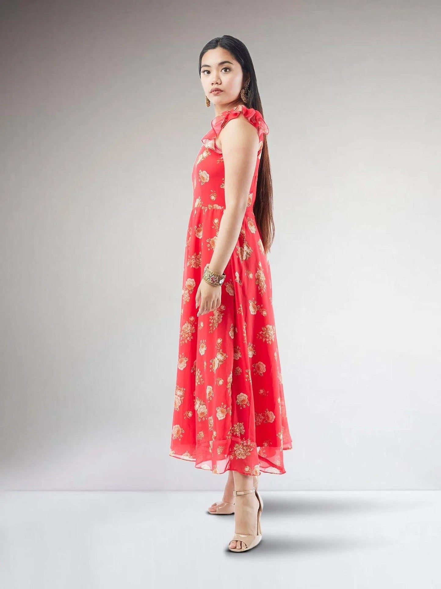 Red Printed Chiffon Ankle Length Indo Western Dress | Modern Indian Wear | Indian Attire For Women | indian outfits usa | Indo Western Outfits | indian clothing online usa