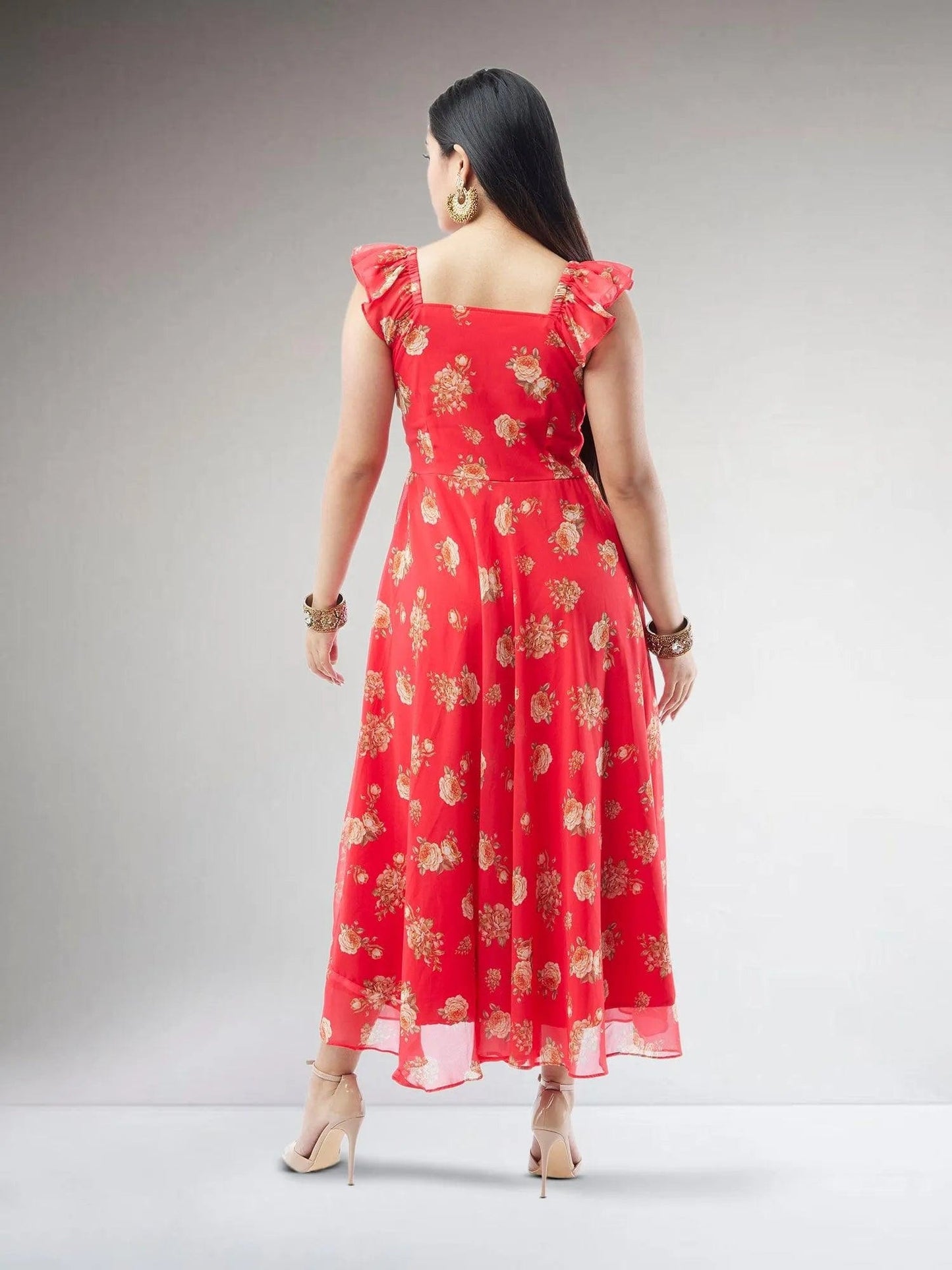 Red Printed Chiffon Ankle Length Indo Western Dress | Modern Indian Wear | Indian Attire For Women | indian outfits usa | Indo Western Outfits | indian clothing online usa