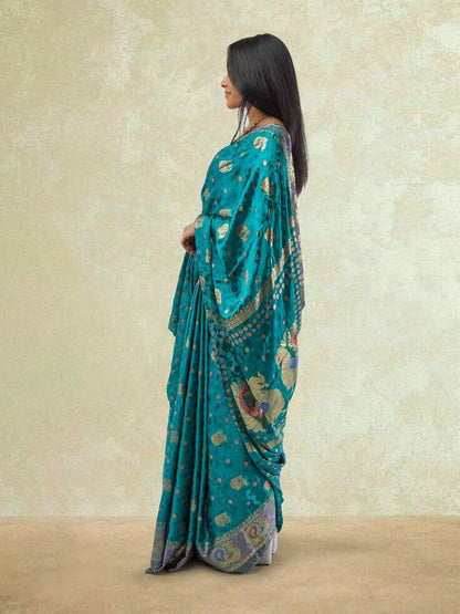 Green Pathani Print Crepe Saree | Paithani Sarees | Sarees Online USA | Sarees From India | Indian Ethnic Wear