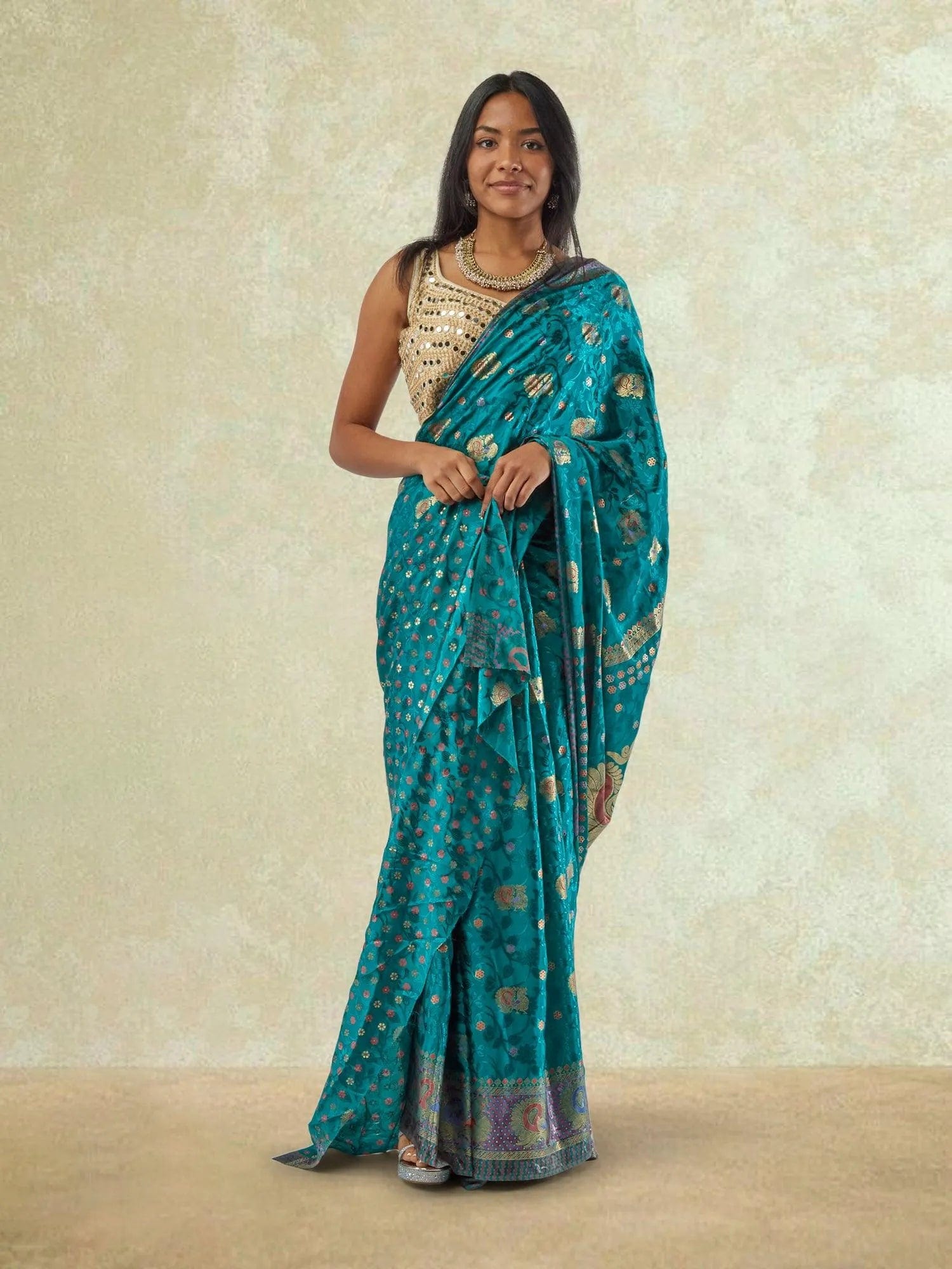 Green Pathani Print Crepe Saree | Paithani Sarees | Sarees Online USA | Sarees From India | Indian Ethnic Wear