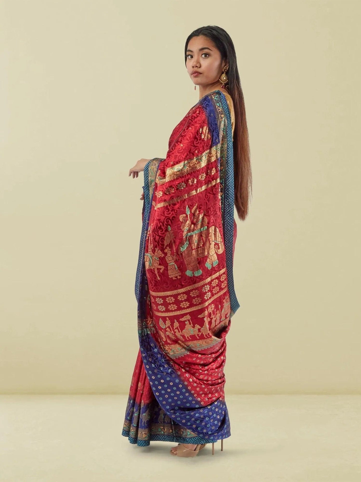 Red Pathani Print Crepe Saree | Paithani Saree | Sarees Online USA | Sarees From India | Indian Ethnic Wear